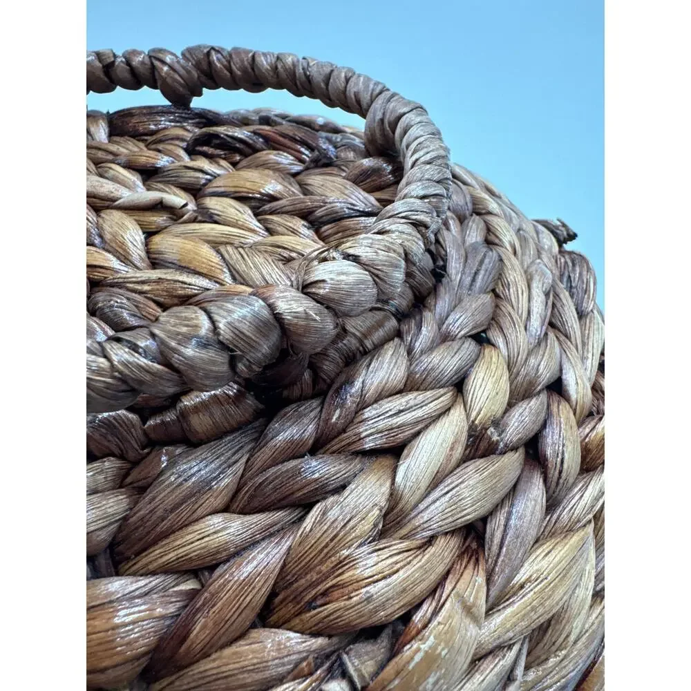 Handwoven Woven Pedestal Basket Natural Braided Centerpiece Fruit Bowl Boho